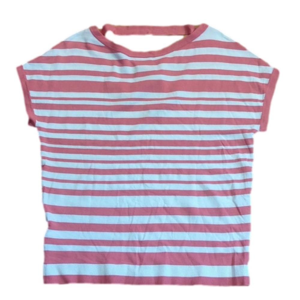 Loft Cap Sleeve Striped Tee Small White Coral